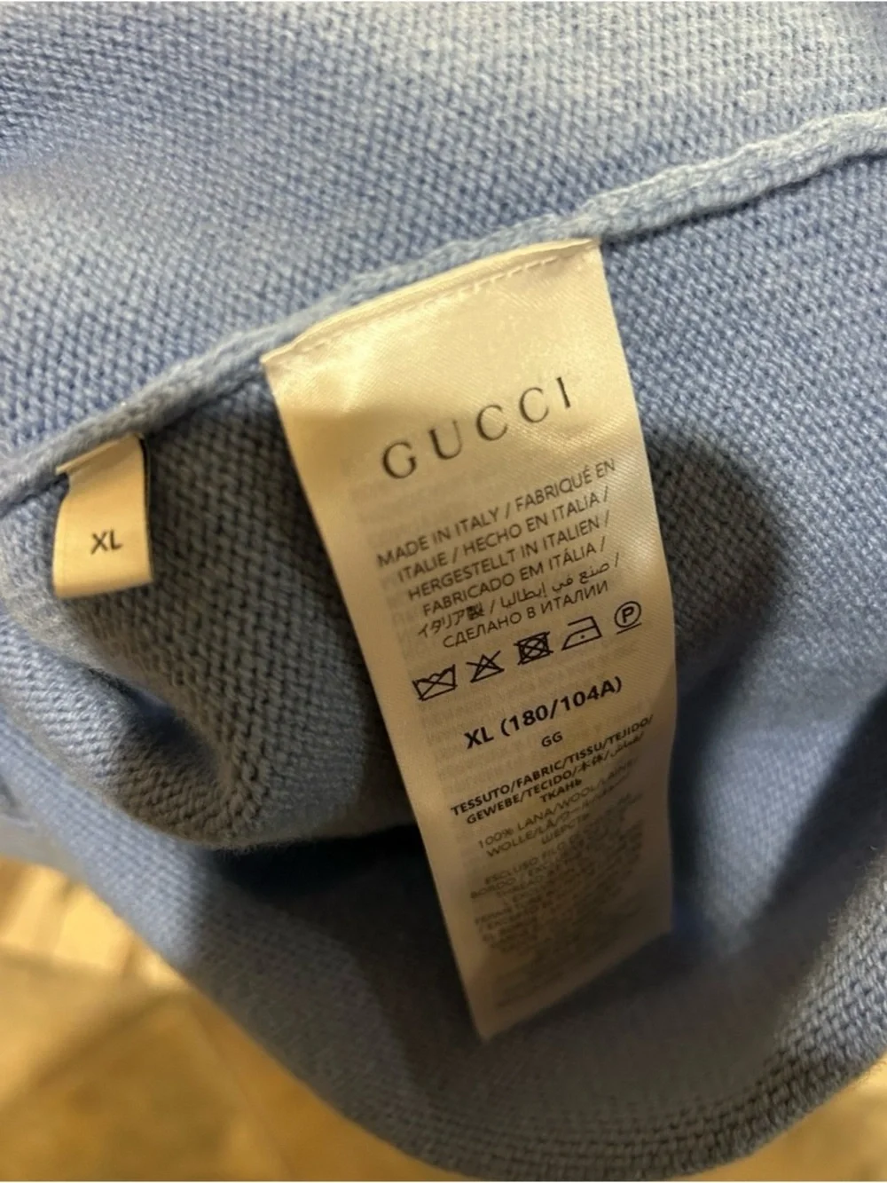Gucci Light Blue Men's felted wool knit Crewneck Sweater size XL Italy
